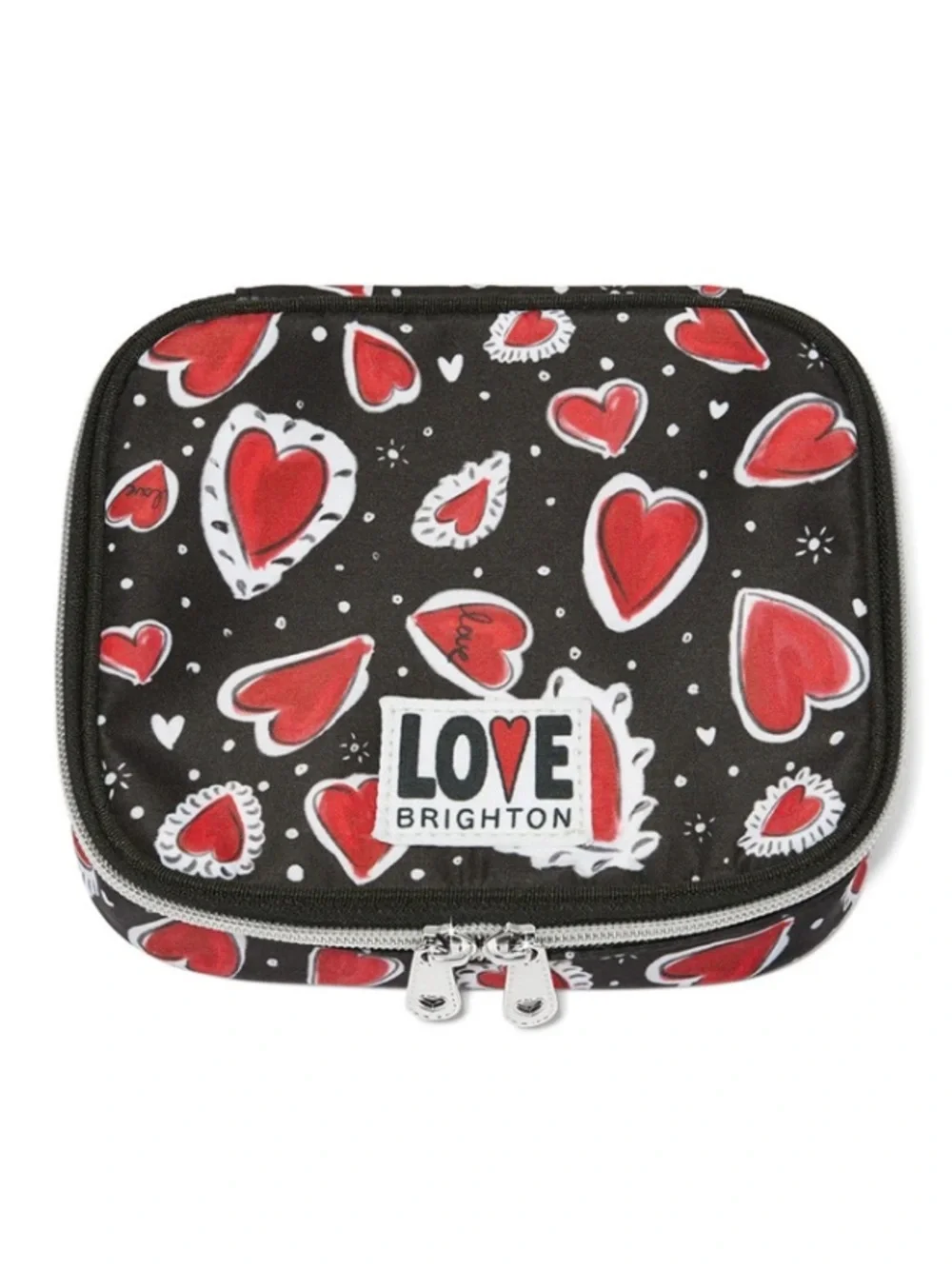 Brighton Hearts A Flutter Travel Jewelry Case w Red Heart Design in Black